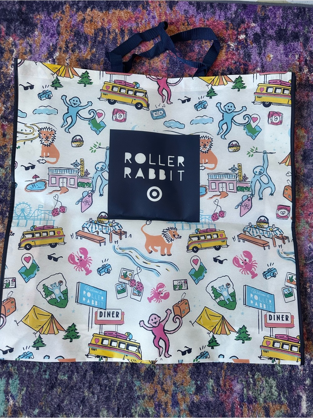 Roller Rabbit x Target Reusable Tote‎ Bag Travel Monkey Diner Print Large